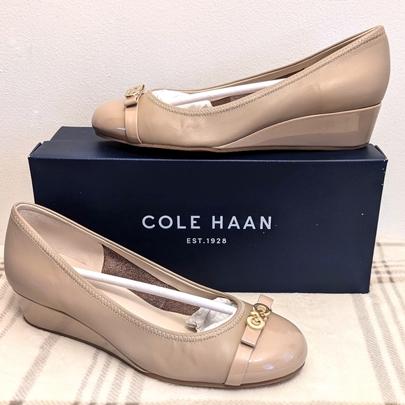Cole Haan Shoes - Cole Haan Waterproof Elsie Logo Wedge in Patent Maple Sugar Tan Color Size 6.5